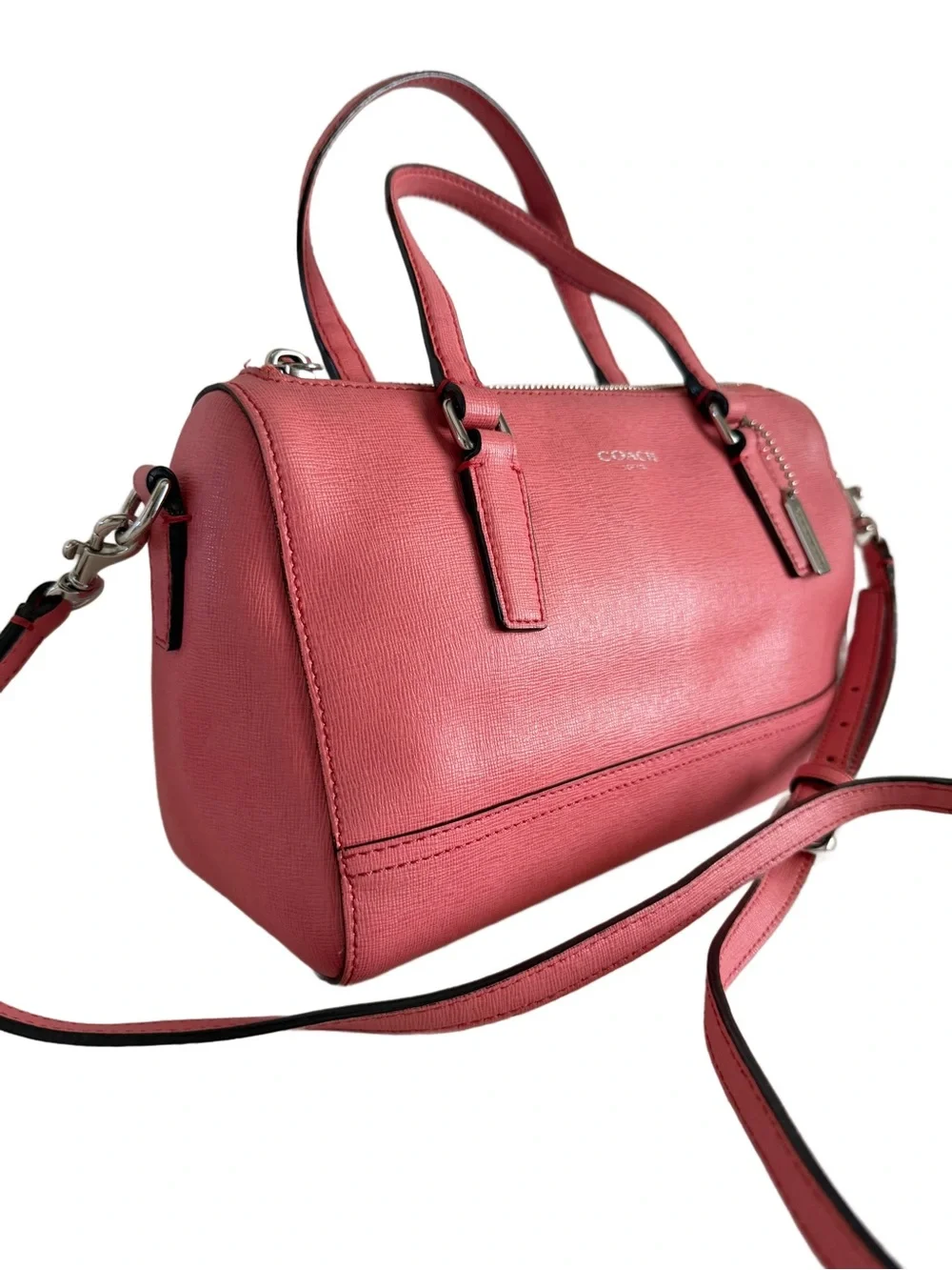 Coach Legacy Saffiano Leather Mini Satchel Coral Pink 49392 Crossbody EUC Strap
